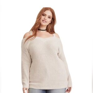 Torrid - Cream Cable Knit Cold Shoulder Pullover Sweater 1X